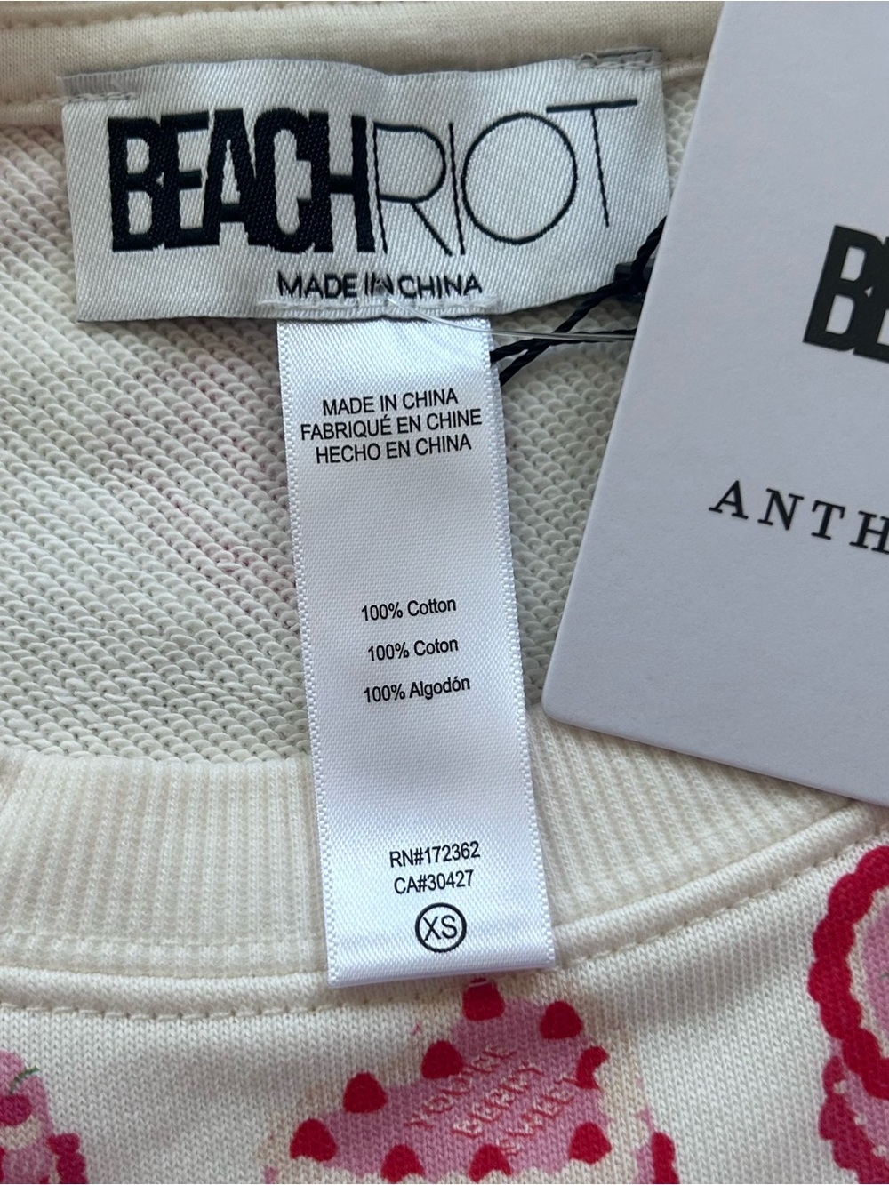 Beach Riot For Anthropologie Devyn Long-Sleeve Cotton Heart Sweatshirt XS & NWT - Picture 8 of 9